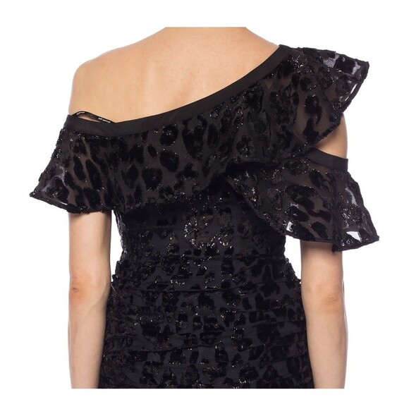 SELF PORTRAIT Metallic Leopard Frill Mini Dress Size 2 Black NEW Slim Fit Party - Picture 6 of 13